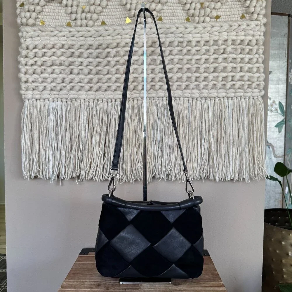 & Other Stories Black Braided Leather Suede Silver Hardware Top Handle Crossbody